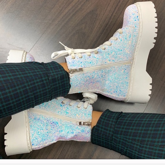 iHeartRaves Shoes - Euphoria ice me out glitter combat boots
